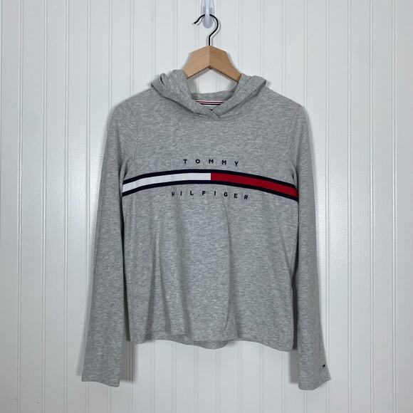 Vintage Tommy Hilfiger Womens Hoodie Sweatshirt Size XS Spellout Logo 90s Flag - Picture 1 of 9